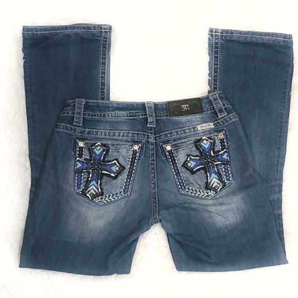 Miss Me Bootcut Jeans Embroidered Blue Cross Design sz 26 - Picture 2 of 6
